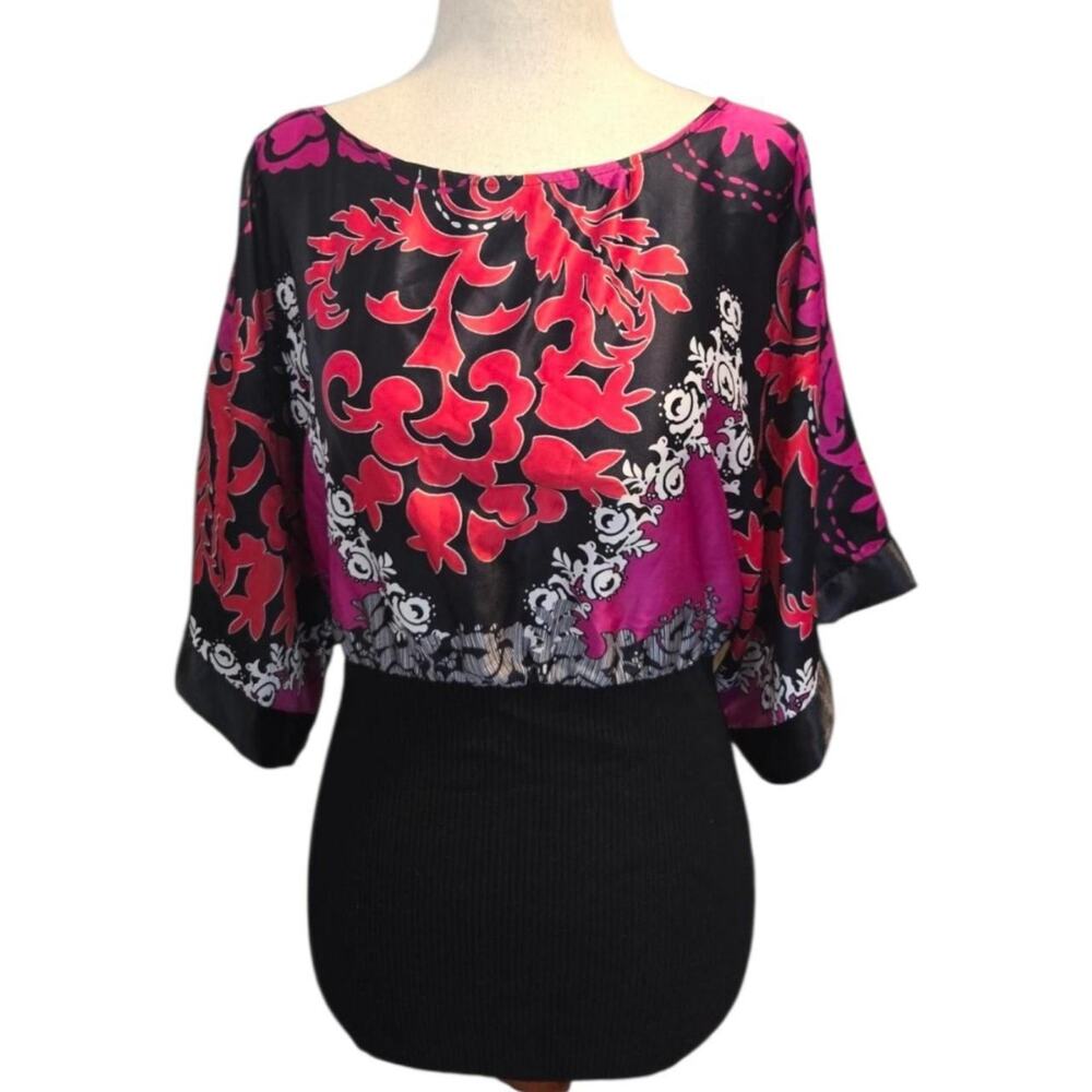 Y2k satin floral batwing top